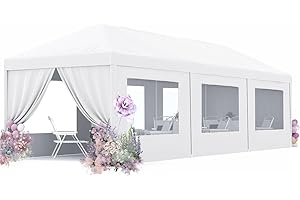 PEAKTOP OUTDOOR 10'x30' Party Tent with Mesh Windows, Heavy Duty Outdoor Party Tent Wedding Party Tent Canopy BBQ Shelter Pavilion Patio Camping Gazebo Outside Tents for Backyard Party