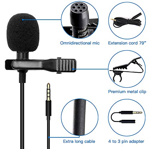 Lavalier Lapel Microphone Set with Shock Mount Universal Video Microphone for iPhone, iPad, iPod Touch, Android-Omnidirectional Mic Perfect for YouTube, Interview, Podcast