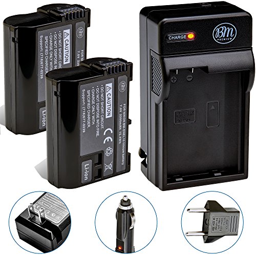 BM Premium 2-Pack of EN-EL15 Batteries and Battery Charger Kit for Nikon D850, D7500, 1 V1, D500, D600, D610, D750, D800, D810, D810A, D7000, D7100, D7200 Digital SLR Camera