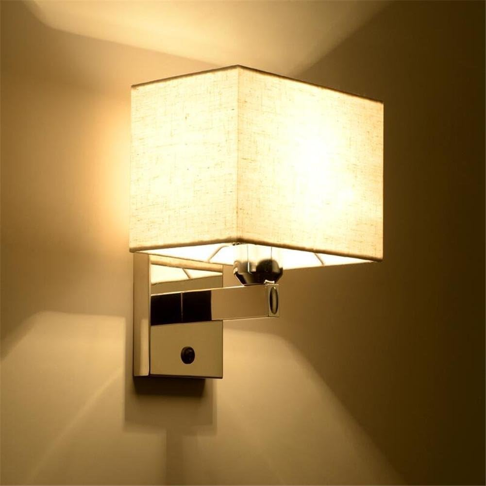 KDLD Wall Lights ® Wall Lights Modern Reading Bedside Stainless Steel Wall Lamp and Fabric Lampshade with Button Switch Living Room Bedroom Hotel Wall Surface Mounted Sconces Decoration Lighting