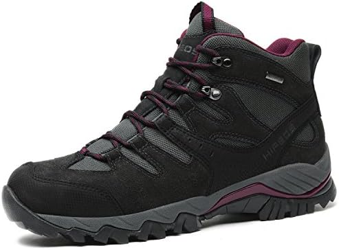 HIFEOS Mid Hiking Boots for Mens Womens Unisex Suede Leather Outdoor Waterproof Backpacking Shoes Black 11 D(M) US