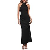 Parthea Women's Elegant Sleeveless Halter Neck Formal Bodycon Wedding Guest Evening Party Maxi Dress