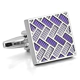 INBLUE Men's 2 PCS Rhodium Plated Enamel Cufflinks Silver Tone Purple Shirt Wedding Business 1 Pair Set