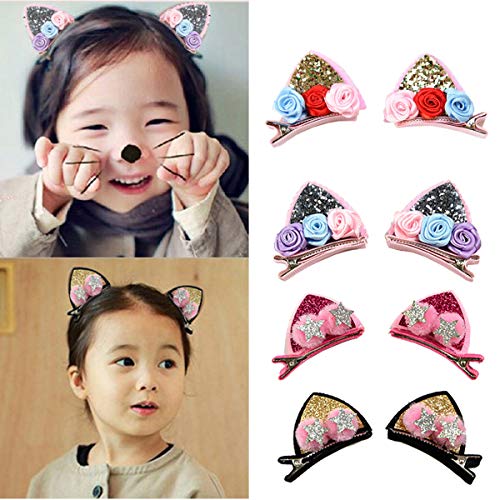20 Pack Cute Glitter Sparkly Cat Ear Hair Clips Animal Hair Pins Barrettes for Infants Toddlers Baby Girls Daily Wearing Party Decoration