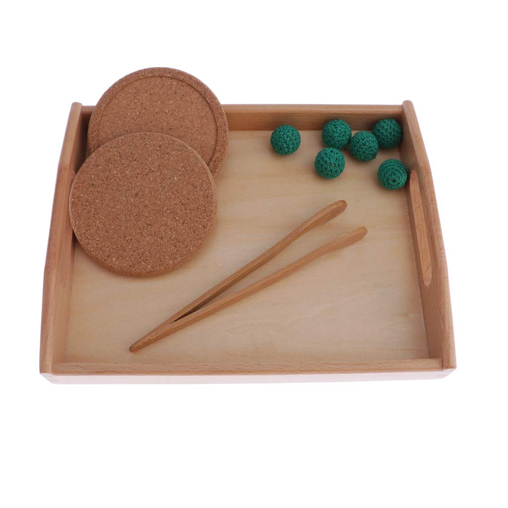 MagiDeal Wooden Montessori Tray Toy Set 1pc Tray, 2pcs Plate, 6pcs