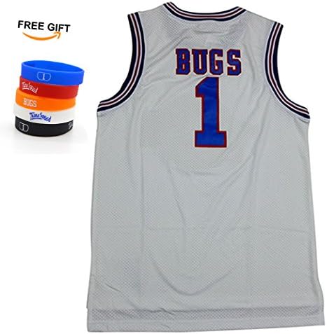 Bugs 1 Space Jam jersey Basketball Jersey Include Free Wristbands (WHITE, XL/52)