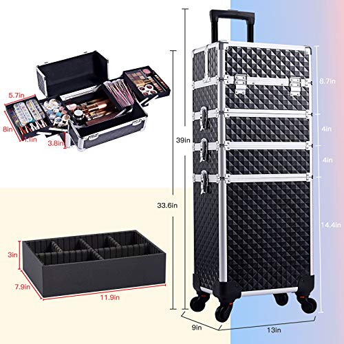 Stagiant Rolling Makeup Train Case Large Storage Cosmetic Trolley 4 in