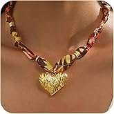 Nogesida Love Gift Western Cowgirl Scarf Charm Necklace, Dainty Statement 14K Gold Plated Boho Bandana Necklace Heart/Cross Pendant Adjustable Choker Jewelry