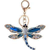 Katutude Sparkling Dragonfly Rhinestone Keychain Pendant, Crystal Rhinestone Metal Keyring Charm Holder Car Keychain Handbag Backpack Charms for Girls Women, Blue