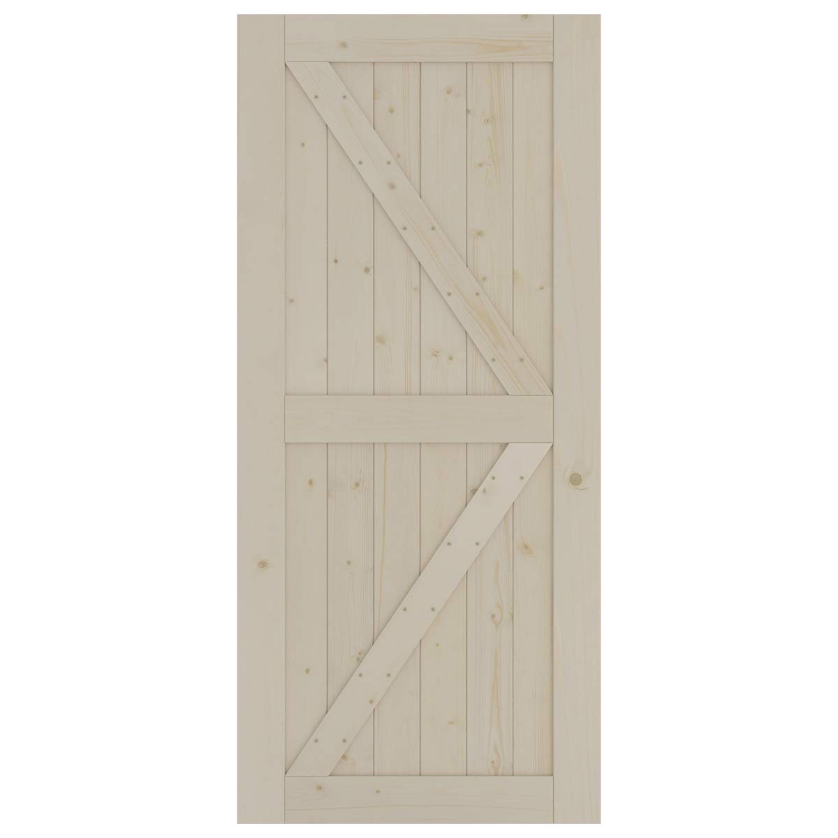 SmartStandard 36in x 80in Sliding Barn Wood Door Pre-Drilled Ready to Assemble, DIY Unfinished Solid Spruce Wood Panelled Slab, Interior Single Door Only, Natural, K-Frame (Fit 6FT-6.6FT Rail)