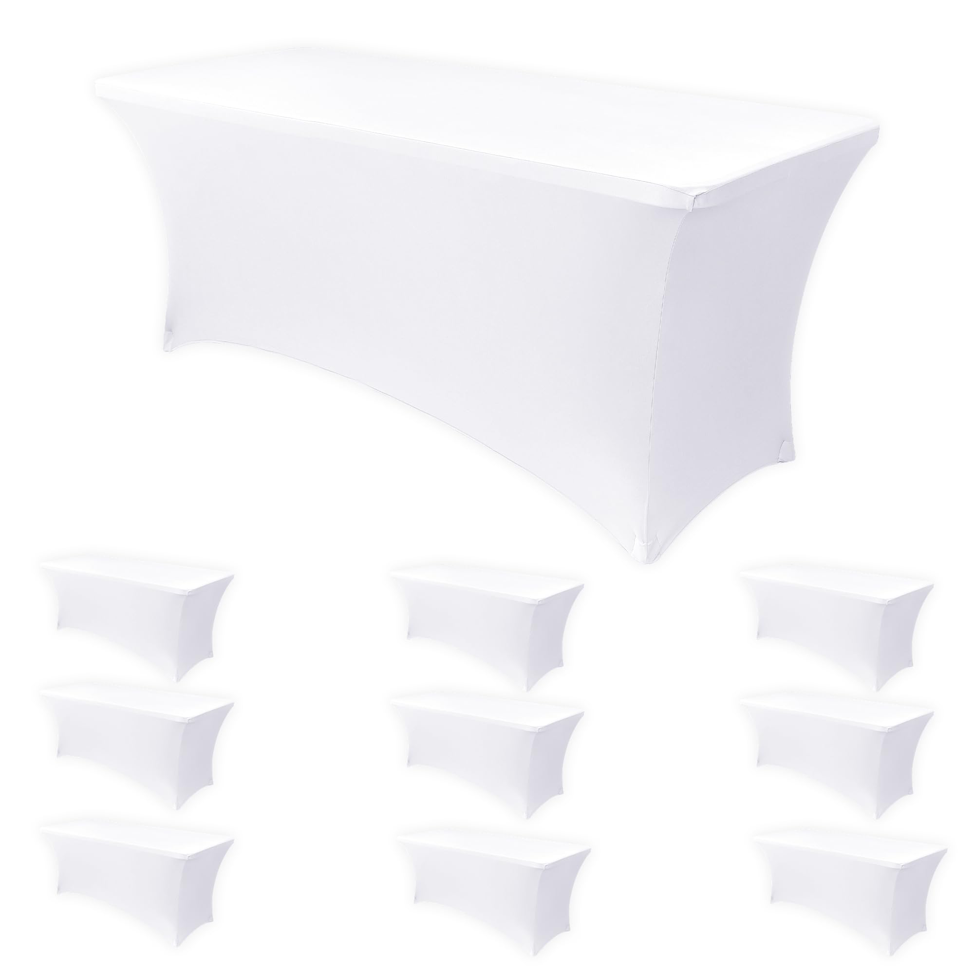 Obstal 10-Pack Stretchy Spandex Tablecloth for 6 Foot Rectangular Table - Universal Fitted Table Covers, Ideal for Weddings, Banquets & Events (White, 72" L x 30" W x 30" H) Image