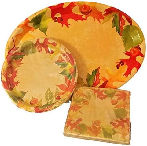 Autumn Oak Leaves And Acorns Dessert Party Pack Supplies - Up To 18 Guests - Bundle Set Includes: One Serving Tray, 18 Paper Plates, 18 Napkins
