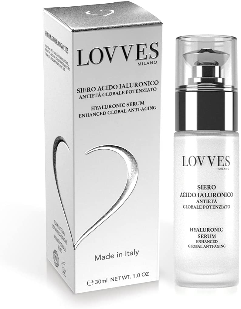 LOVVES Enhanced Global Anti-aging Hyaluronic Acid Serum, High Natural Cosmetics, Moisturizing, Anti-wrinkle, Light Tensor Effect, Format Glass Bottle 30ml