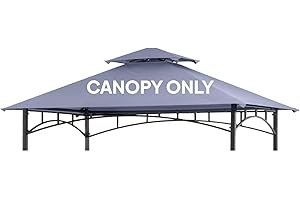 Warmally Grill Gazebo Replacement Canopy Roof, 5'x8' Outdoor BBQ Gazebo Top, Double Tiered Shelter Cover Roof Fit for Gazebo Model L-GG001PST, L-GZ238PST (Gray)