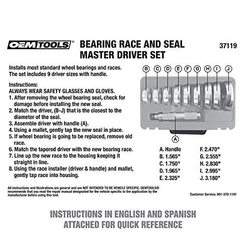 OEMTOOLS 37119 Bearing and Race Installer Set, Seal Driver Set, Bearing