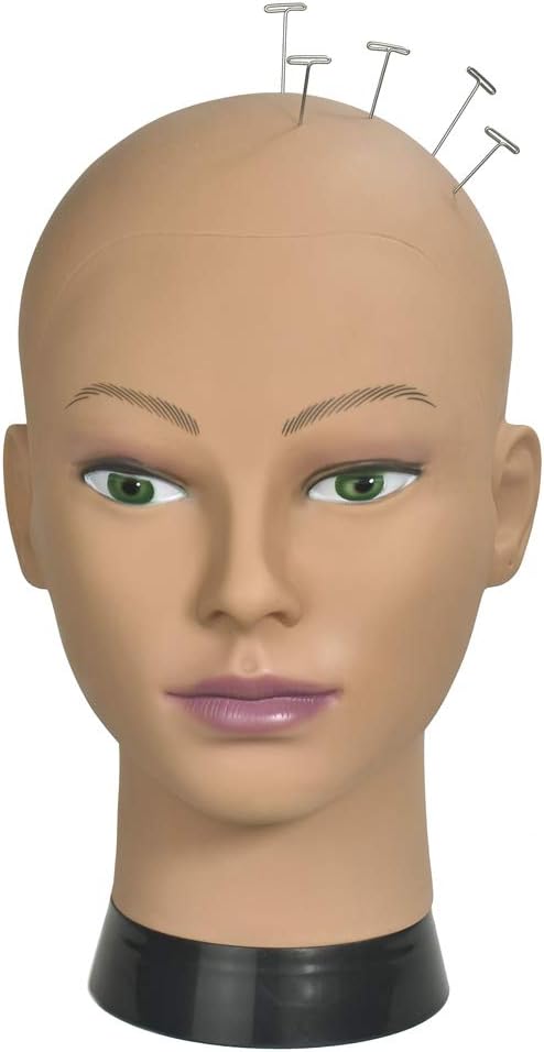 RSM Bald Female Training Head Cosmetology Mannequin Head for Wigs Making and Display with Free clamp, Skin Tone