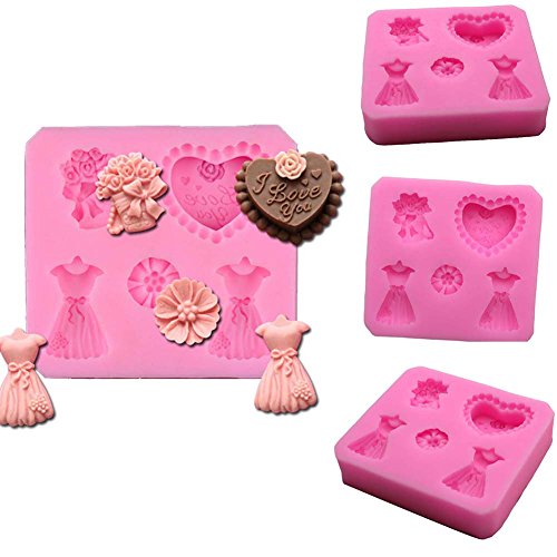 Chige Candy Mold, Silicone Baking Trays - Food Grade & BPA Free - Not Sticky Cake Decoration Mould For Mousse,Chocolate Brownie,Jelly,Ice Cream,Chiffon,Cheesecake,Fondant (Flower Dress) - Thumbnail 6