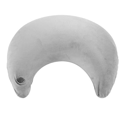 Inflatable Travel Pillow, PPC Moon-shaped Neck Pillow Perfect for Hair Salon, Beauty Salon, Coffee Shop, Office, Home, Car, Train Travelling On-The-Go Use (Blue&Grey)(GRAY)