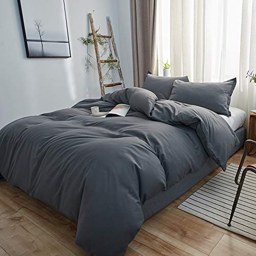 SORMAG Queen Duvet Cover 3 Piece Set, Microfiber Duvet Cover, Ultra Soft and Easy Care, Simple Style Bedding Set with Zipper Close, Gray - Queen - Thumbnail 7