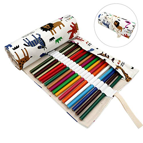 Lumsburry 36/72 Slots Colored Pencils Roll Wrap Bag Pouch Portable Pencils Holder Pen Organizer for Artists Students Painters (Animal, 72-Slot)