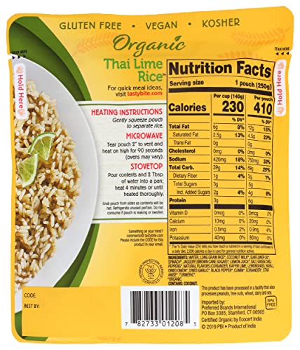 TASTY BITE, THAI LIME RICE, 8.8 OZ