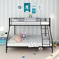 JURMERRY Twin-Over-Full Metal Frame and Ladder Bunk Bed,(Black)