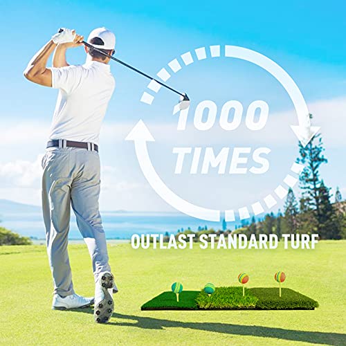 LYKO Tri-Turf Golf Practice 3-in-1 Hitting Mat for Backyard, 25x16 inches Turf Mat for Indoor Outdoor, Training Driving Foldable Grass Golf Chipping Matt, Green