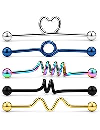 Dyknasz 9 piezas 14G acero quirúrgico industrial Barbell aretes flecha tornillo bola cartílago hélice piercing joyería para el cuerpo para mujeres hombres 1 1 2 pulgadas (1.496 in), acero inoxidable, HD0243