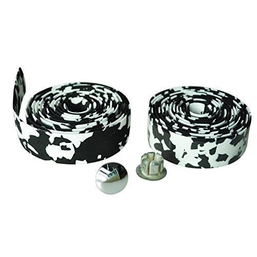 GQMART Road Bike Bicycle Cork Handlebar Bar Grip Wrap Tape + 2 Bar Plugs-Red & Yellow Camo Black & white camo