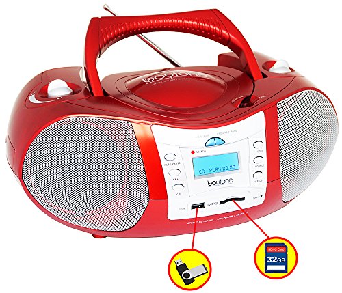 Boytone-BT-6R-CD-Boombox-Red-Metallic-color-Edition-Portable-Music-System-with-CD-Player-USBSDMMC-Slot-Digital-FM-Radio-with-Auxiliary-in-Headphone-Jack-ACDC-110220