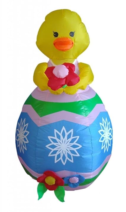 4 Foot Easter Inflatable Chick with Flower Yard Decoration Animated 16 Ft Inflatable Airblown Halloween Train