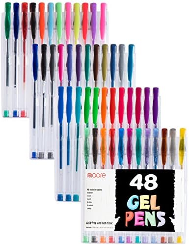 Playkidz Gel Pens 48 Pack, Fine Point Colored Pens Great for Adult Coloring Book, Glitter neon & Pastel Colors Pack, Journaling, Crafting, Doodling, Drawing Fun