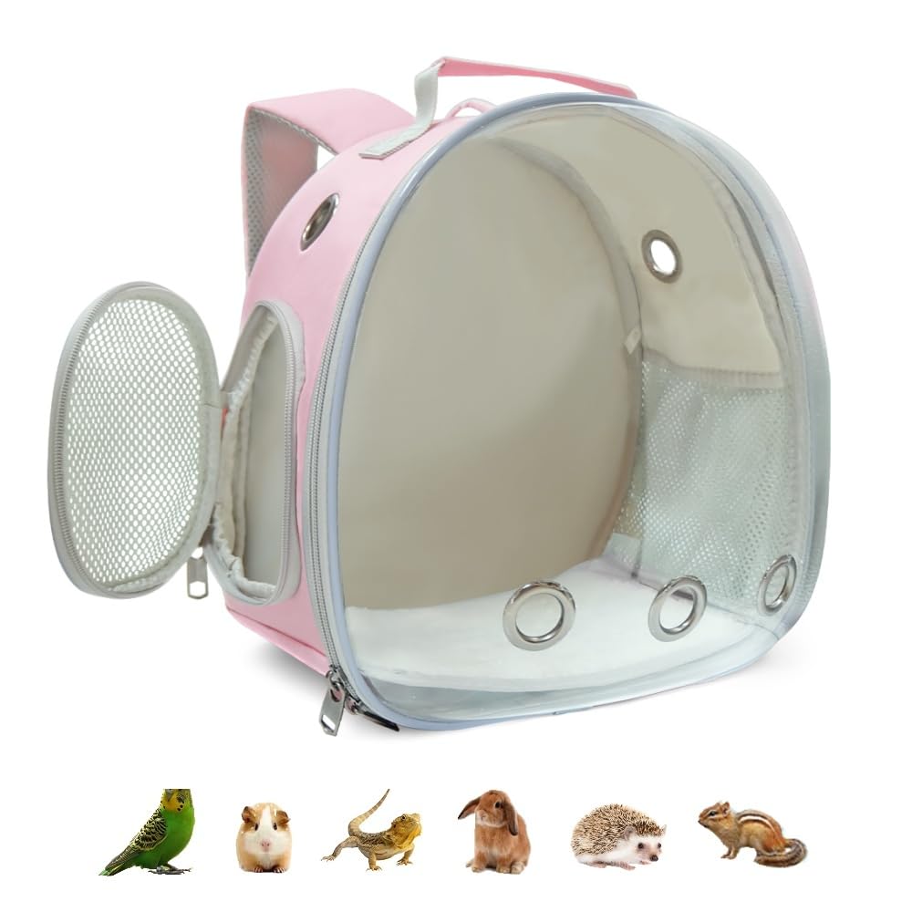 Photo 1 of Small Animal Carrier Backpack for Guinea Pig Bird Bunny Cat Kitten Lizard Rabbit Squirrel Beared Dragon Portable Travel Carrier Backpack Space Capsule Bubble Window Carrier (Pink)