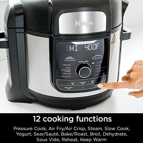 Ninja FD401 Foodi 12-in-1 Deluxe XL 8 qt. Pressure Cooker & Air Fryer that Steams, Slow Cooks, Sears, Sautés, Dehydrates & More, with 5 qt. Crisper Basket, Reversible Rack & Recipe Book, Silver