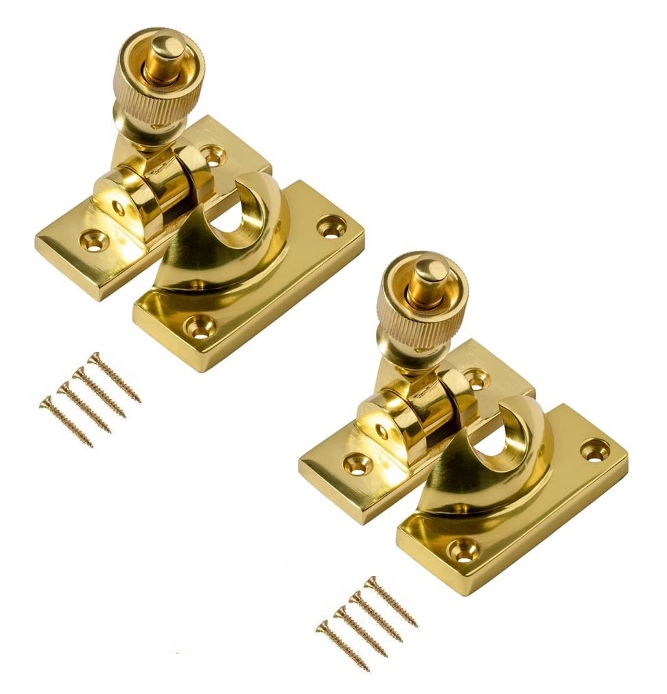 TERF® Traditional Vintage Polished Brass Sash Window Lock Fastener Brighton Pattern With Fixing Screws For Wood Aluminium UPVC Vinyl Frames - Pack of 2