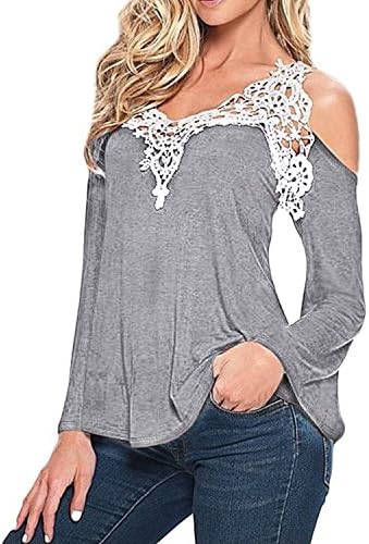 LAMEZI Lanisen Women's Plus Size Cold Shoulder Long Sleeve Lace Crochet Hollow Top S-5XL