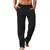 Makkrom Mens Casual Pants Drawstring Elastic Waist Lightweight Linen Pants Loose Fit Summer Beach Yoga Trousers