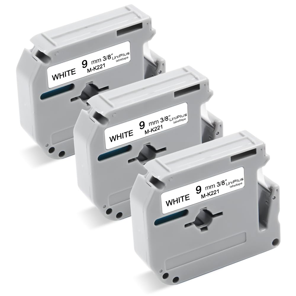 UniPlus Compatible for Brother m Tape 9mm Replacement for M-K221 MK221 M-k221s Black on White M Tape Cassette Compatible with Brother Ptouch PT M95 65 90 80 75 70 55 Label Marker, 3-Pack