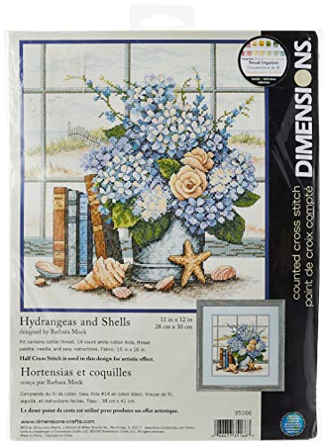 Dimensions Hydrangeas and Sea Shells' Counted Cross Stitch Kit, 14 Count White Aida, 11