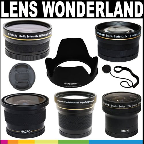 Polaroid Premium Package: Polaroid Studio Series HD Lens Wonderland Kit (.21x Super Fisheye Lens, .42x Fisheye Lens, 3.5X Super Telephoto Lens, .43x Wide Angle Lens, 2.2X Telephoto Lens, Lens Hood With Exclusive Pushbutton Mounting System, Snap Mount Lens Cap, Lens Cap Strap) For The Olympus OM-D E-M5, PEN-E-PL3, PEN-E-PL5, E-PM1, E-PM2, PEN E-P3, E-PM1, PEN-E-PL3, PEN E-P2, PEN E-PL1, E-PL2, GX1 Digital SLR Cameras Which Have Any Of These ( 17mm, 45mm) Micro Olympus Lenses