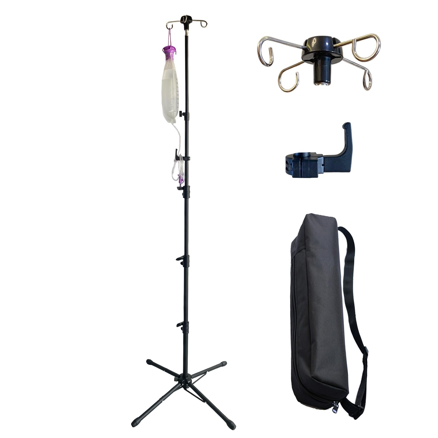 Four-Leg Portable IV Pole for Travel, Adjustable IV