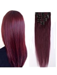 Beauty: 100% Real Remy Clip in Hair Extensions 16-22inch Grade AAAAA Natural Hair Full Head Standard Weft 8 Pieces 18 Clips Long Smooth Soft Silky Straight(20" / 20 inch 70g,#99J Burgundy Wine Red) - Sexybaby