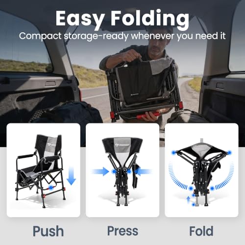 HIKEMOON Folding Camping Director Chairs, Oversized Heavy Duty Portable Chair with Adjustable Height, Side Table & Storage Pocket, Compact Fold for Outdoor, Camp, Beach, Fishing, Lawn, Travel