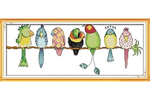 Maydear Cross Stitch Kits for Adults Stamped Full Range of Cross Stitching Needle Punch Embroidery Kits for Beginners DIY 11 CT 3 Strands 12×12 inch - Colorful Parrots