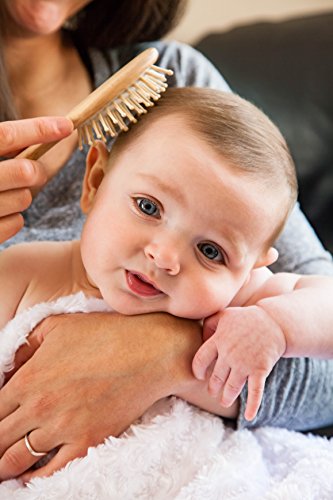 Slicemall Wooden Baby Hair Brush and Comb Set with Natural Goat Hair, Helps Prevent Cradle Cap