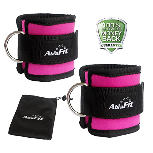 AbraFit Ankle Straps - for Cable Machines, Ab, Leg & Glute Exercises, Improved Wider and Longer, Durable &Lightweight, Free Carry Bag Included, (Pink,Pair)