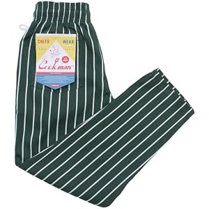 COOKMAN Chef Pants - Stripe : Dark Green, Relaxed Fit Kitchen & Street Use, Adjustable Drawstring Waist :