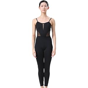 Dance Elite Ulyana Spaghetti Strap Unitard, Sheer Mesh Cutout Design | Spaghetti strap dance unitard, sheer mesh cutout front