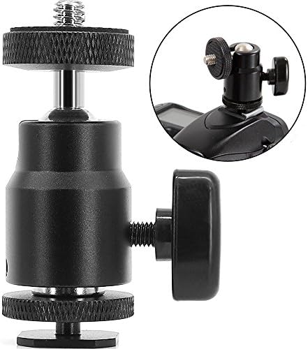 Mini Ball Head with Lock and 1/4'' Hot Shoe Adapter Mount Camera Cradle for Cameras, Camcorders, Tripod, Smartphone, Gopro, LED Video Light, Video Monitor, Black