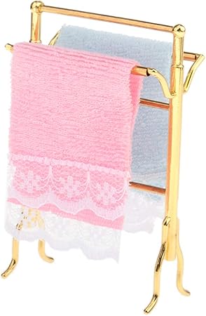 Modelo de Toallero con 2 Toallas, Juguete de Accesorios de Baño para Decoración de 1/12 Casa de Muñecas